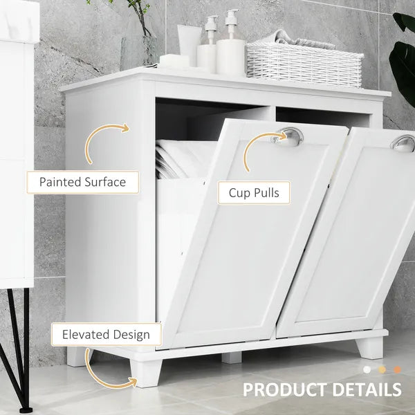HOMCOM Laundry Organizer Freestanding Bathroom Cabinet 2 Tilt Out Hamper White - product image 5