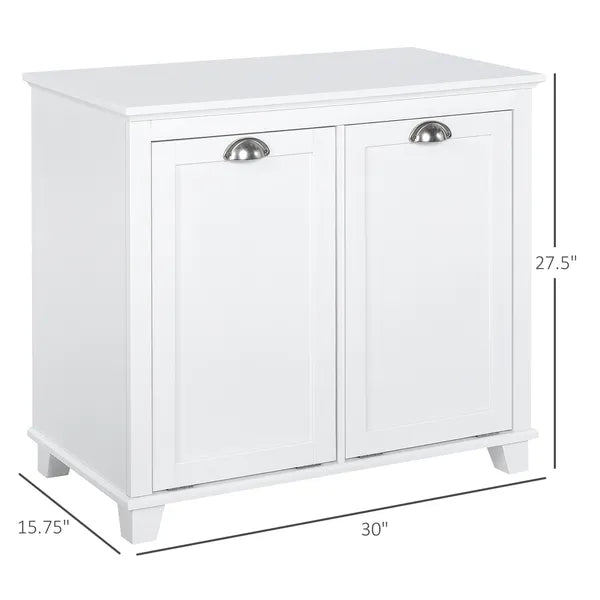 HOMCOM Laundry Organizer Freestanding Bathroom Cabinet 2 Tilt Out Hamper White - product image 3