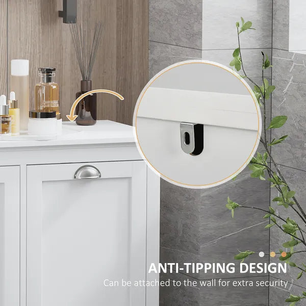 HOMCOM Laundry Organizer Freestanding Bathroom Cabinet 2 Tilt Out Hamper White - product image 6