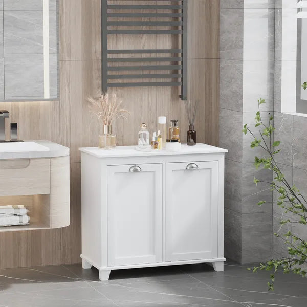 HOMCOM Laundry Organizer Freestanding Bathroom Cabinet 2 Tilt Out Hamper White - product image 2