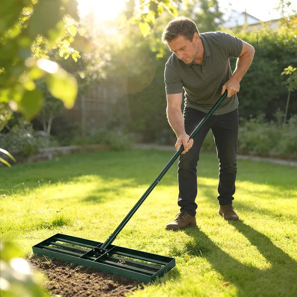 Outsunny Lawn Leveling Rake, 30" x 10" Heavy-Duty Yard Leveling Rake with 66.5" Handle for Backyard, Golf Course - product image 2