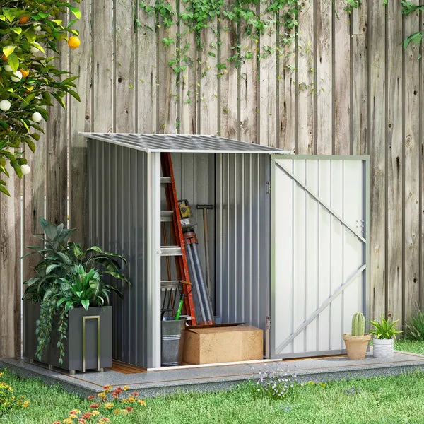 Lean-to Garden Storage Shed 3.3x3.4 ft Galvanized Steel with Lockable Door Gray - product image 2
