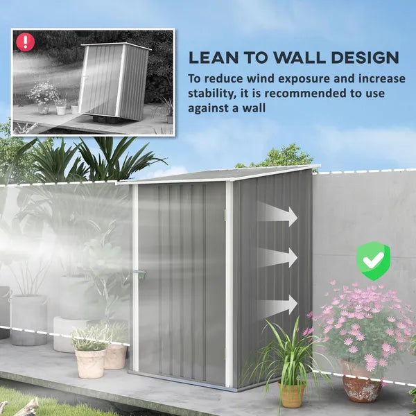Lean-to Garden Storage Shed 3.3x3.4 ft Galvanized Steel with Lockable Door Gray - product image 6