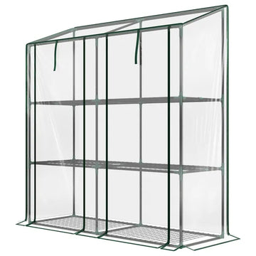 Outsunny Lean-to Greenhouse, Portable Greenhouse with 3 Tier Shelves, 2 Roll-Up Zippered Doors, 56.3" x 18.1" x 59.4", Clear - product image 1