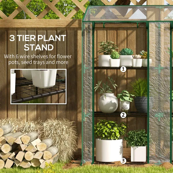 Outsunny Lean-to Greenhouse, Portable Greenhouse with 3 Tier Shelves, 2 Roll-Up Zippered Doors, 56.3" x 18.1" x 59.4", Clear - product image 5