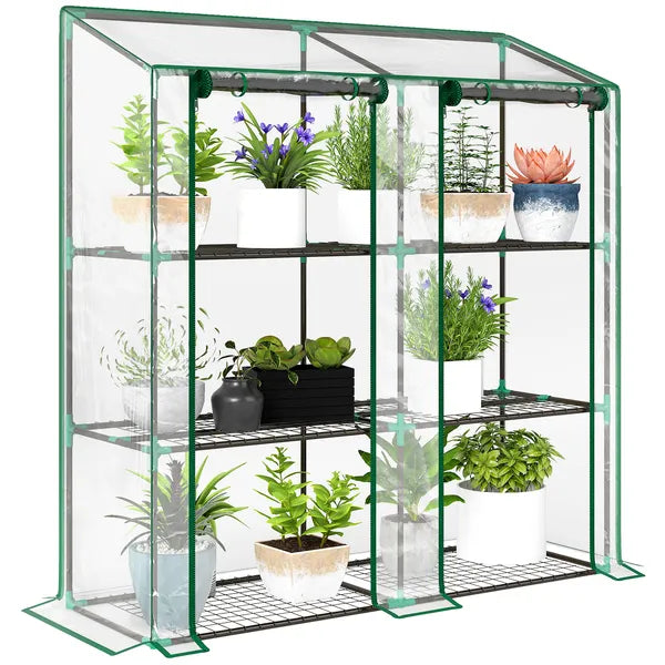 Outsunny Lean-to Greenhouse, Portable Greenhouse with 3 Tier Shelves, 2 Roll-Up Zippered Doors, 56.3" x 18.1" x 59.4", Clear - product image 11
