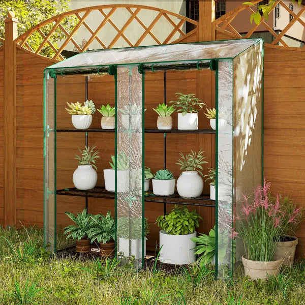 Outsunny Lean-to Greenhouse, Portable Greenhouse with 3 Tier Shelves, 2 Roll-Up Zippered Doors, 56.3" x 18.1" x 59.4", Clear - product image 8