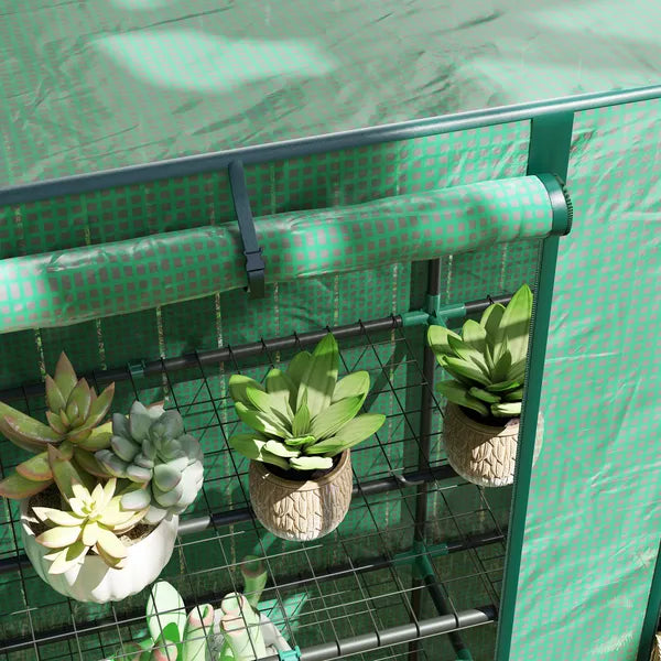 Outsunny Lean-to Greenhouse with 3 Tier Shelves, Portable Greenhouse with PE Cover, 2 Roll-Up Doors, 56.7" x 18.9" x 59.8", Green - product image 8