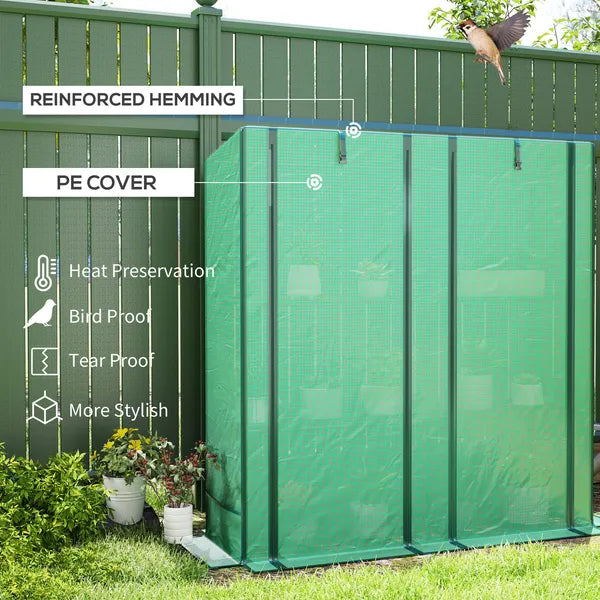 Outsunny Lean-to Greenhouse with 3 Tier Shelves, Portable Greenhouse with PE Cover, 2 Roll-Up Doors, 56.7" x 18.9" x 59.8", Green - product image 4