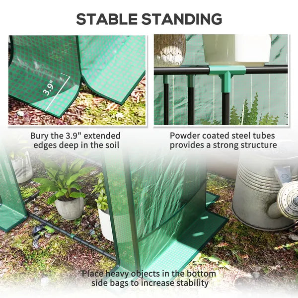 Outsunny Lean-to Greenhouse with 3 Tier Shelves, Portable Greenhouse with PE Cover, 2 Roll-Up Doors, 56.7" x 18.9" x 59.8", Green - product image 7