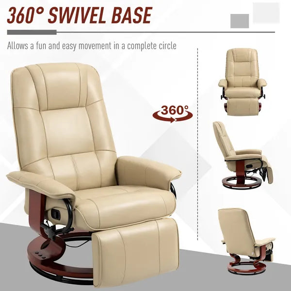 HOMCOM Leather Manual Recliner, Adjustable Swivel Lounge Chair with Footrest, Armrest and Wrapped Wood Base for Living Room, Cream White - product image 5
