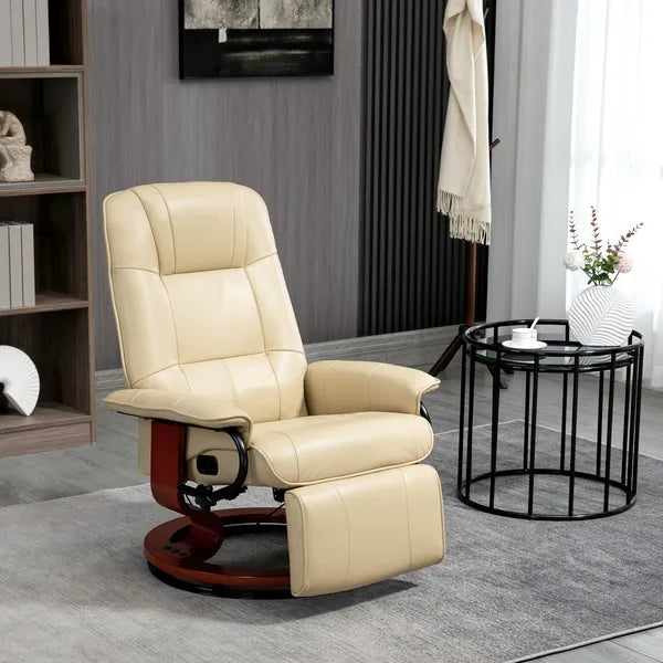 HOMCOM Leather Manual Recliner, Adjustable Swivel Lounge Chair with Footrest, Armrest and Wrapped Wood Base for Living Room, Cream White - product image 10