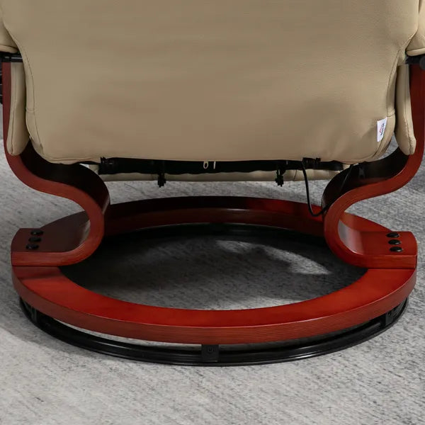 HOMCOM Leather Manual Recliner, Adjustable Swivel Lounge Chair with Footrest, Armrest and Wrapped Wood Base for Living Room, Cream White - product image 9