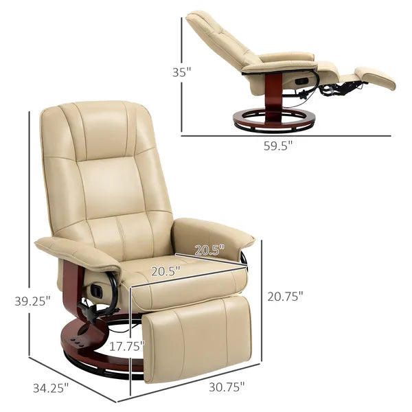 HOMCOM Leather Manual Recliner, Adjustable Swivel Lounge Chair with Footrest, Armrest and Wrapped Wood Base for Living Room, Cream White - product image 3
