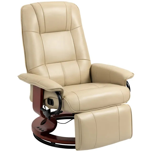 HOMCOM Leather Manual Recliner, Adjustable Swivel Lounge Chair with Footrest, Armrest and Wrapped Wood Base for Living Room, Cream White - product image 11