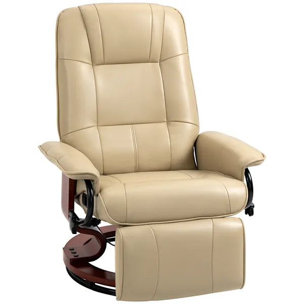 HOMCOM Leather Manual Recliner, Adjustable Swivel Lounge Chair with Footrest, Armrest and Wrapped Wood Base for Living Room, Cream White - product image 1