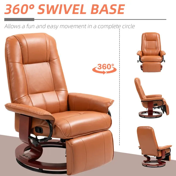 HOMCOM Leather Manual Recliner Adjustable Swivel Lounge Chair with Footrest Armrest and Wrapped Wood Base for Living Room, Light Brown - product image 5