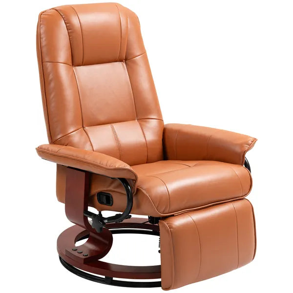 HOMCOM Leather Manual Recliner Adjustable Swivel Lounge Chair with Footrest Armrest and Wrapped Wood Base for Living Room, Light Brown - product image 1