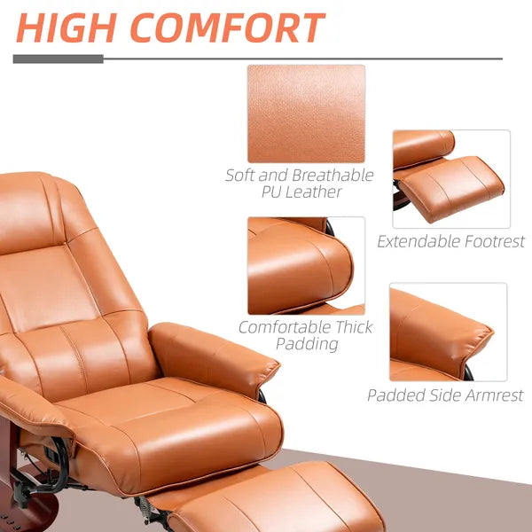 HOMCOM Leather Manual Recliner Adjustable Swivel Lounge Chair with Footrest Armrest and Wrapped Wood Base for Living Room, Light Brown - product image 6