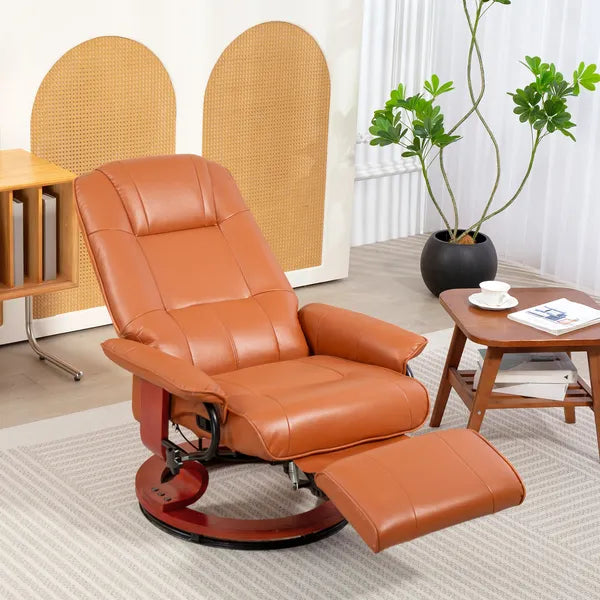 HOMCOM Leather Manual Recliner Adjustable Swivel Lounge Chair with Footrest Armrest and Wrapped Wood Base for Living Room, Light Brown - product image 10
