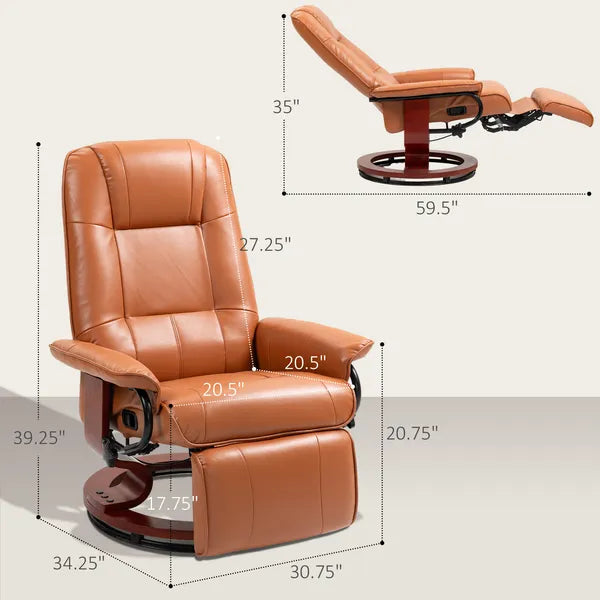 HOMCOM Leather Manual Recliner Adjustable Swivel Lounge Chair with Footrest Armrest and Wrapped Wood Base for Living Room, Light Brown - product image 3