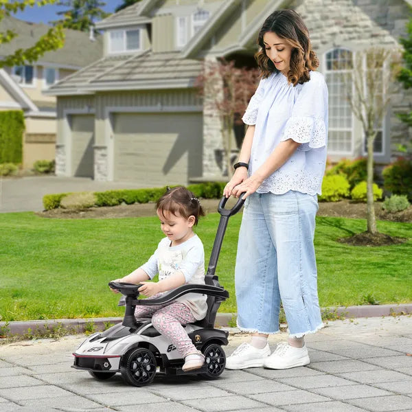 Aosom Licensed 2-in-1 Toddler Ride On Push Car Walker, Interactive Steering Wheel, Engine Sounds, Manual Push-Along Toy, White - product image 2