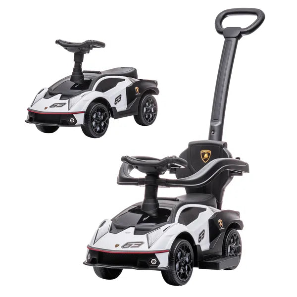 Aosom Licensed 2-in-1 Toddler Ride On Push Car Walker, Interactive Steering Wheel, Engine Sounds, Manual Push-Along Toy, White - product image 1