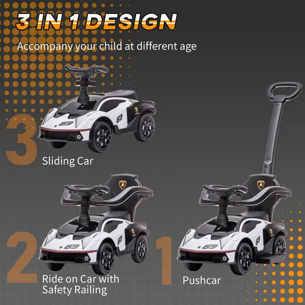 Aosom Licensed 2-in-1 Toddler Ride On Push Car Walker, Interactive Steering Wheel, Engine Sounds, Manual Push-Along Toy, White - product image 5
