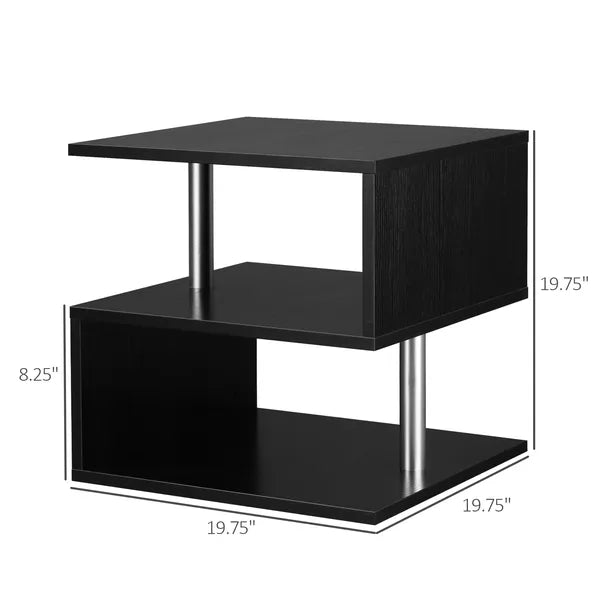 HOMCOM Lift Top Coffee Table Designer S-Shaped Black 3-Tier Side Table Multi Level with 2 Steel Support Poles - product image 3