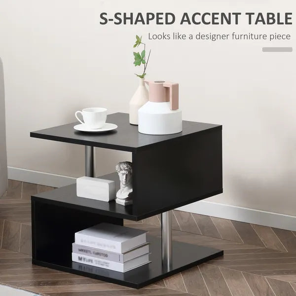HOMCOM Lift Top Coffee Table Designer S-Shaped Black 3-Tier Side Table Multi Level with 2 Steel Support Poles - product image 4