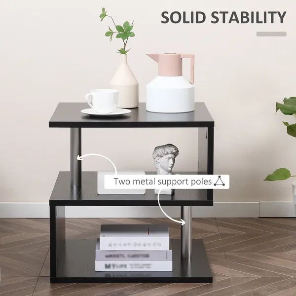 HOMCOM Lift Top Coffee Table Designer S-Shaped Black 3-Tier Side Table Multi Level with 2 Steel Support Poles - product image 6