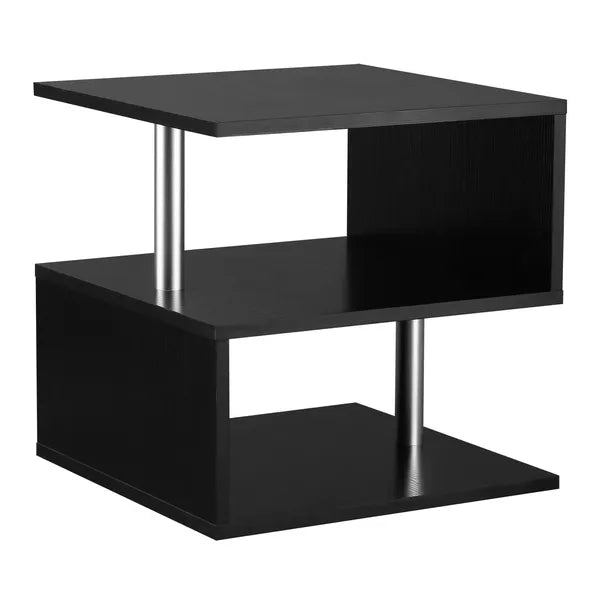 HOMCOM Lift Top Coffee Table Designer S-Shaped Black 3-Tier Side Table Multi Level with 2 Steel Support Poles - product image 1