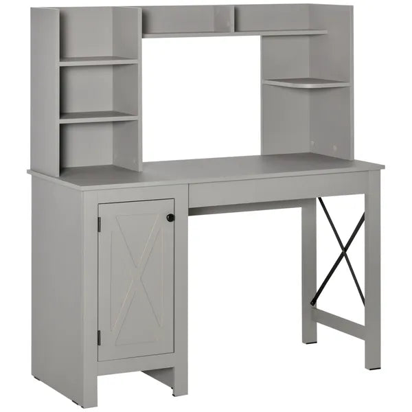 Light Grey Computer Desk with Bookshelves Cabinet Home Office Desk Storage Shelves Study Table - product image 1