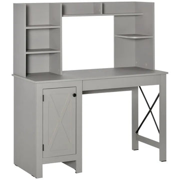 Light Grey Computer Desk with Bookshelves Cabinet Home Office Desk Storage Shelves Study Table - product image 1