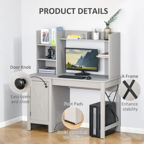 Light Grey Computer Desk with Bookshelves Cabinet Home Office Desk Storage Shelves Study Table - product image 6