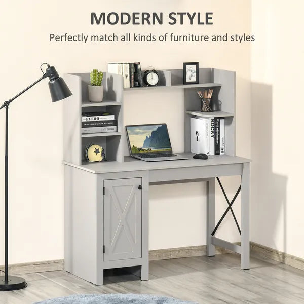 Light Grey Computer Desk with Bookshelves Cabinet Home Office Desk Storage Shelves Study Table - product image 4