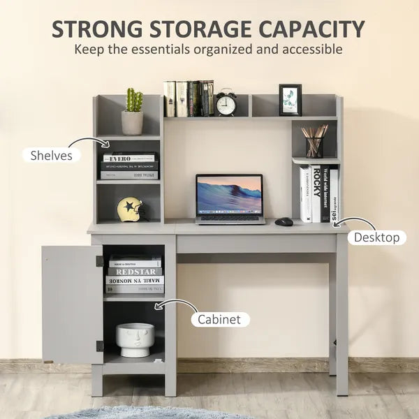 Light Grey Computer Desk with Bookshelves Cabinet Home Office Desk Storage Shelves Study Table - product image 5