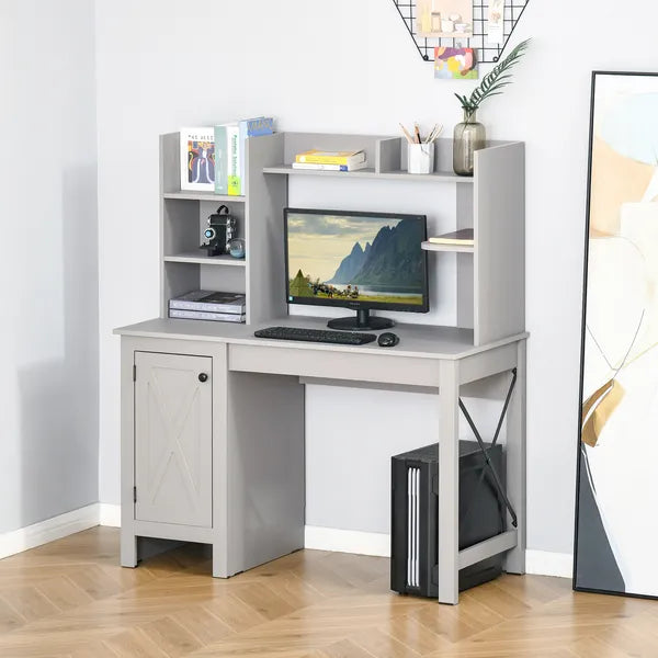 Light Grey Computer Desk with Bookshelves Cabinet Home Office Desk Storage Shelves Study Table - product image 2