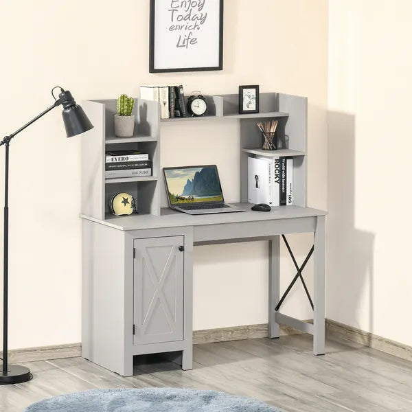 Light Grey Computer Desk with Bookshelves Cabinet Home Office Desk Storage Shelves Study Table - product image 10