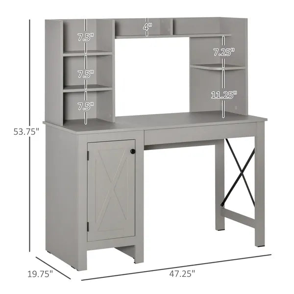 Light Grey Computer Desk with Bookshelves Cabinet Home Office Desk Storage Shelves Study Table - product image 3