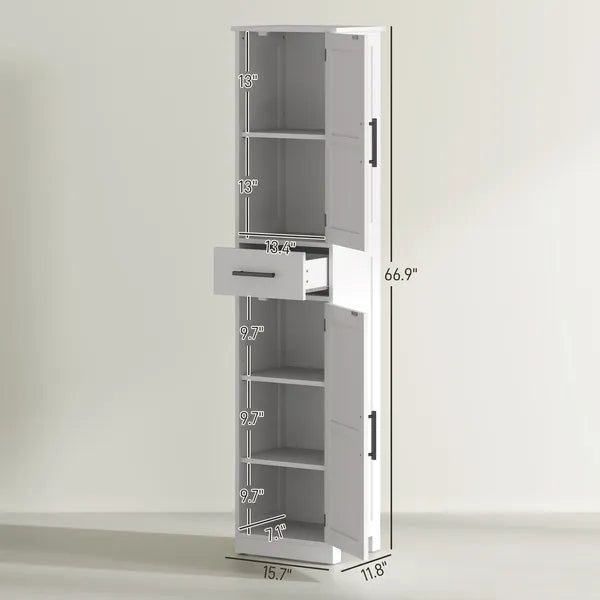 HOMCOM Linen Cabinet Bathroom with Drawer, 67 Inch Tall Bathroom Storage Cabinet with Doors and Shelves, Farmhouse Style, White - product image 3