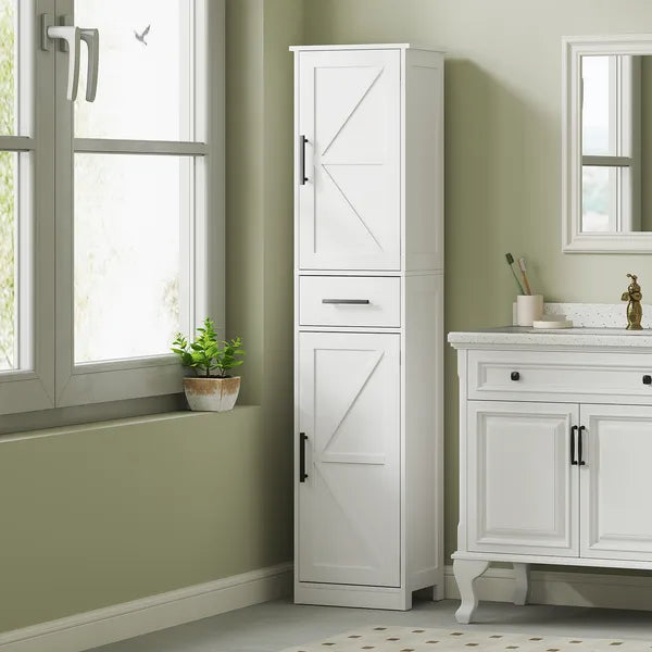 HOMCOM Linen Cabinet Bathroom with Drawer, 67 Inch Tall Bathroom Storage Cabinet with Doors and Shelves, Farmhouse Style, White - product image 2