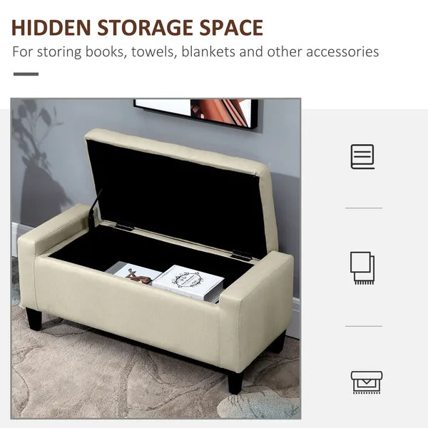 HOMCOM Linen Tufted Storage Ottoman Bench with Lift Top for Spacious Living Room Entryway Bedroom Decor Beige - product image 4