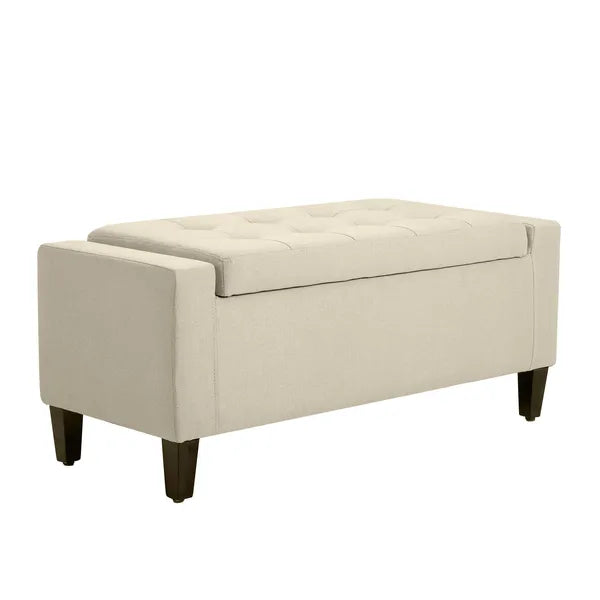 HOMCOM Linen Tufted Storage Ottoman Bench with Lift Top for Spacious Living Room Entryway Bedroom Decor Beige - product image 1