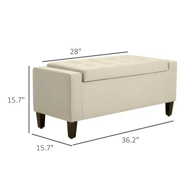 HOMCOM Linen Tufted Storage Ottoman Bench with Lift Top for Spacious Living Room Entryway Bedroom Decor Beige - product image 3