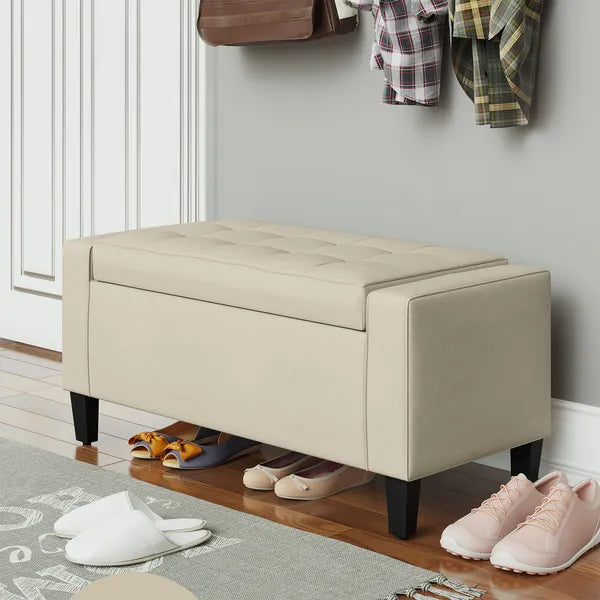 HOMCOM Linen Tufted Storage Ottoman Bench with Lift Top for Spacious Living Room Entryway Bedroom Decor Beige - product image 10