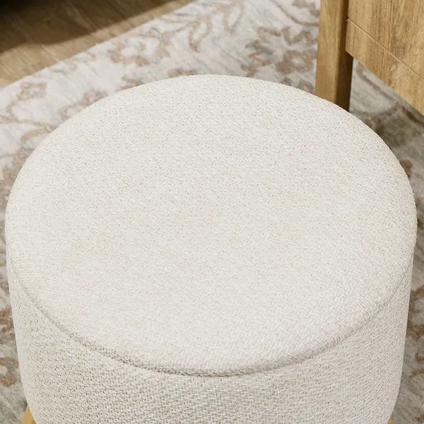 Round Upholstered Storage Ottoman with Wood Legs and Padded Seat, Cream White - product image 9