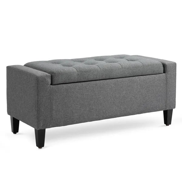 HOMCOM Linen Upholstered Storage Ottoman with Lift-Top Design Space-Saving Gray - product image 1