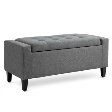 HOMCOM Linen Upholstered Storage Ottoman with Lift-Top Design Space-Saving Gray - product image 1