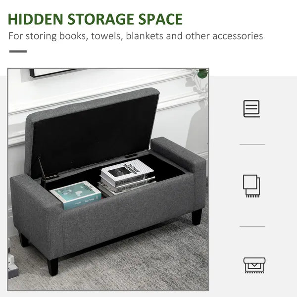 HOMCOM Linen Upholstered Storage Ottoman with Lift-Top Design Space-Saving Gray - product image 4
